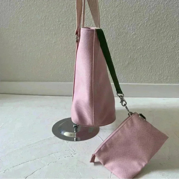 Lacoste PVC Tote Bag Baby Pink Canvas Handles Y2K Shoulder Bag Matching Wallet - Picture 5 of 16